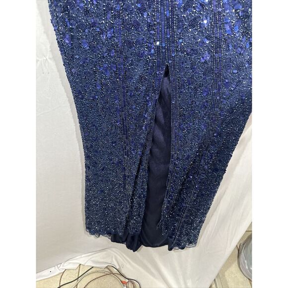 NWT Mac Duggal [ 12 ] Embellished Front Slit Long Sleeve Gown 5002 in Blue #J154 - Picture 14 of 16